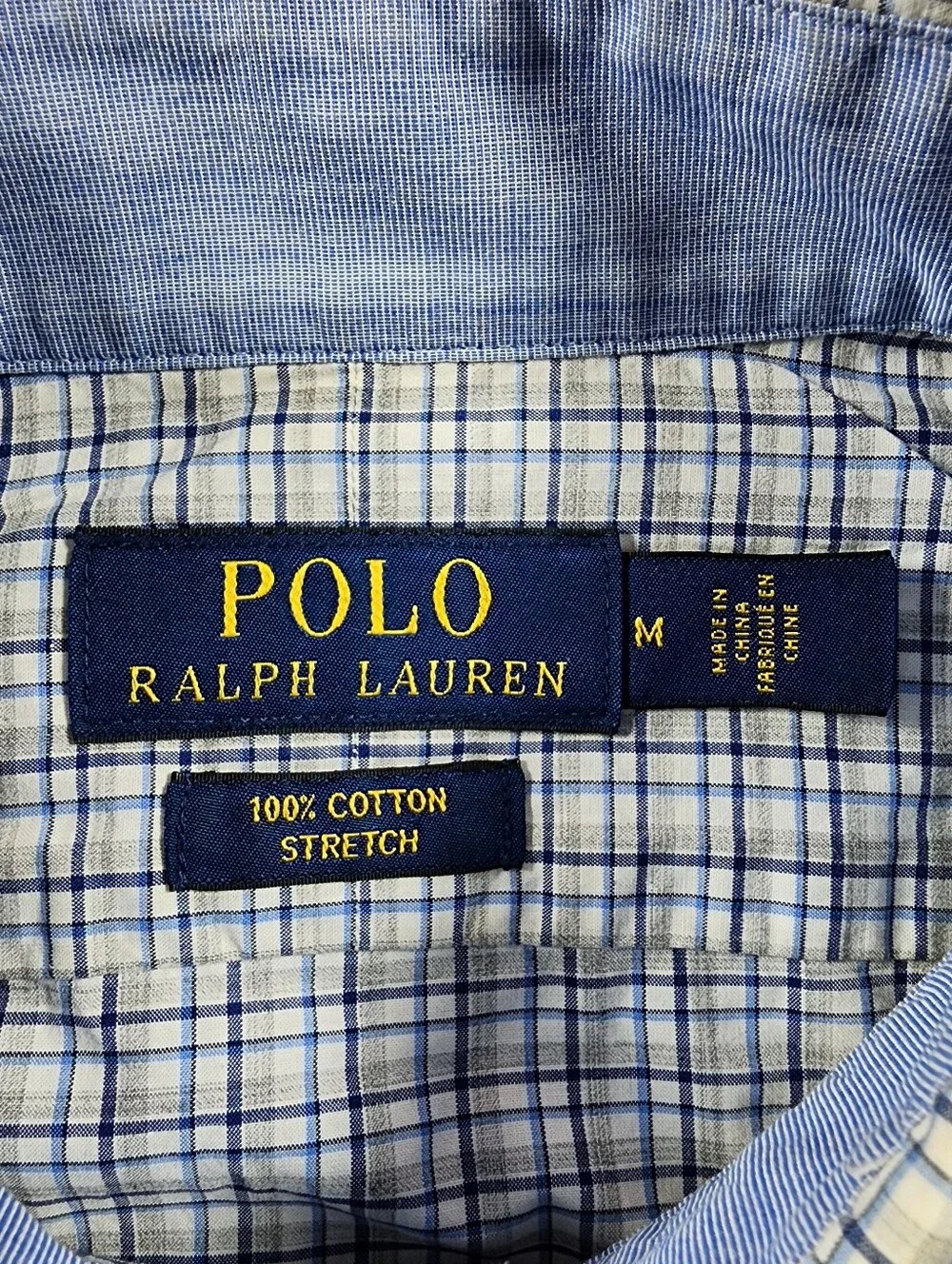 Polo Ralph Lauren Men's M Blue Plaid Cotton Stretch Button Down Shirt